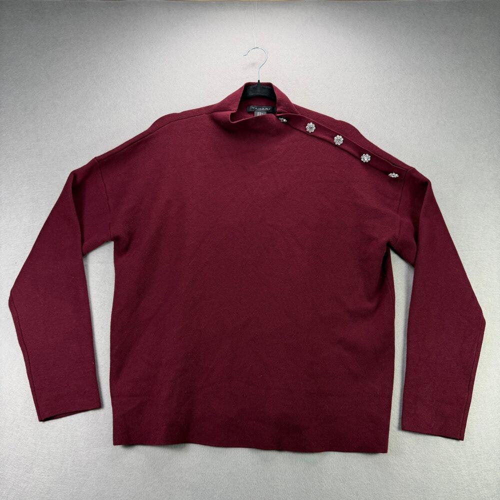 Tahari Women’s Burgundy Mock Neck Long Sleeve Sweater Size XL